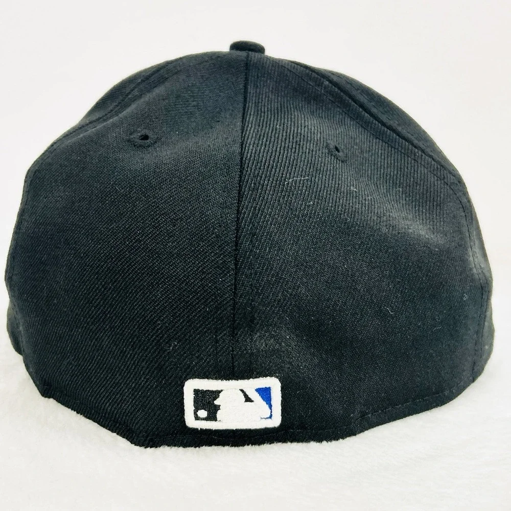 New Era New York Yankees MLB Logo Pattern 59FIFTY Fitted Hat Cap 7 3/8 Black‎